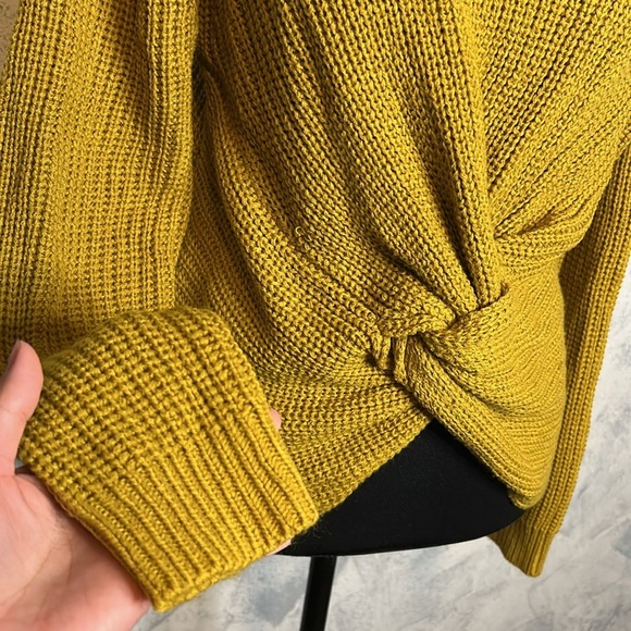 Poof Apparel Mustard Yellow Knitted Sweater with Twist Knot Detail size L - Picture 2 of 5